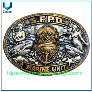 Hebilla de cinturón de metal 3D SFPD de unidad marina de EE. UU., diseño personalizado de alta calidad, con patrones exquisitos impresos UV