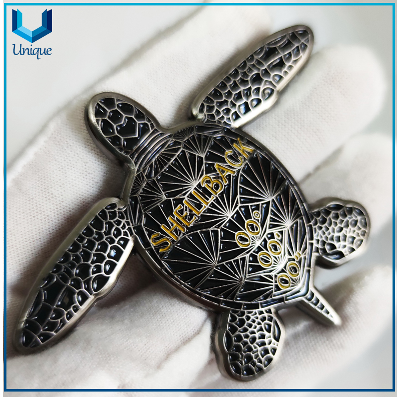 Moneda de tortuga Shellback 3D personalizada, moneda de desaf&iacute;o conmemorativa de estilo de moda de n&iacute;quel negro para regalos de recuerdo-2
