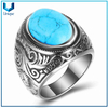 Hombre de moda personalizado Punk Jewelry de piedra turquesa Anillos de acero inoxidable