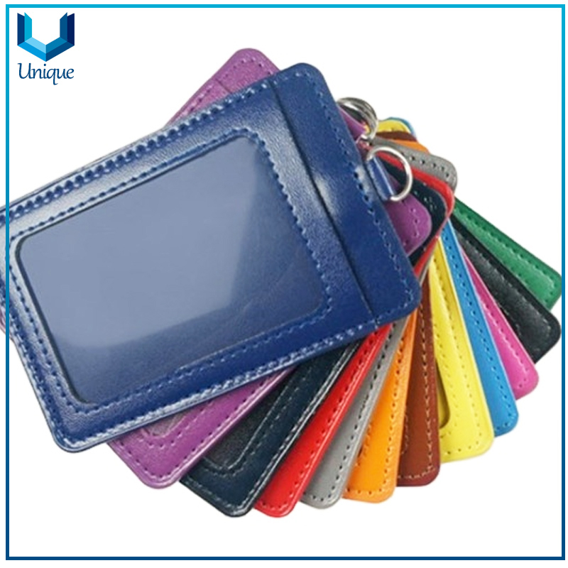 Tarjeta de identificación de cuero vertical PU Nombre de la tarjeta de insignia Multi-tarjetas, doble cuero como titular de la insignia