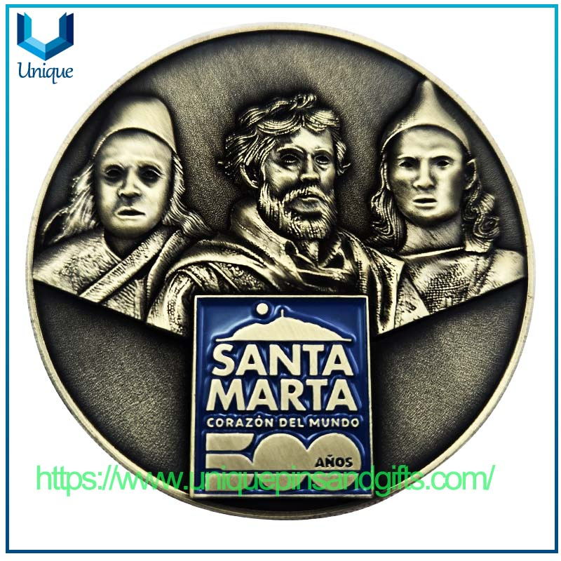 Die personalizado golpeado de doble lado níquel antiguo bronce 3d columbia santa marta bomberos voluntarios voluntarios