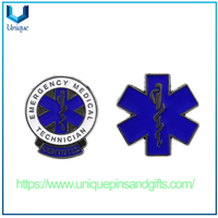Insignia de metal personalizada, logotipo de ambulancia azul y una insignia de alfiler de emblema de metal de la vida, insignia de rescate de emergencia