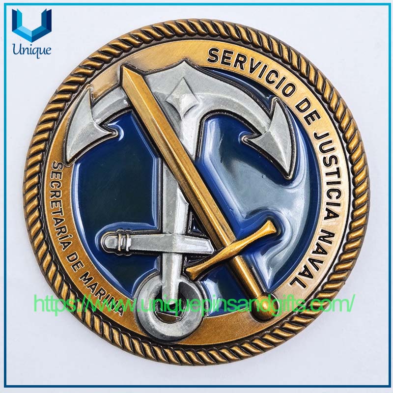 Moneda conmemorativa 3D de diamante personalizada Moneda Conmemorativa de Oro/Plata México Armada Monedera conmemorativa