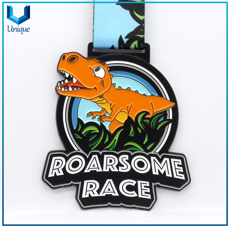Medalla de carreras de rugos, medalla de estilo dinosaurio de dibujos animados, personalice el diseño de la medalla de diseño de China