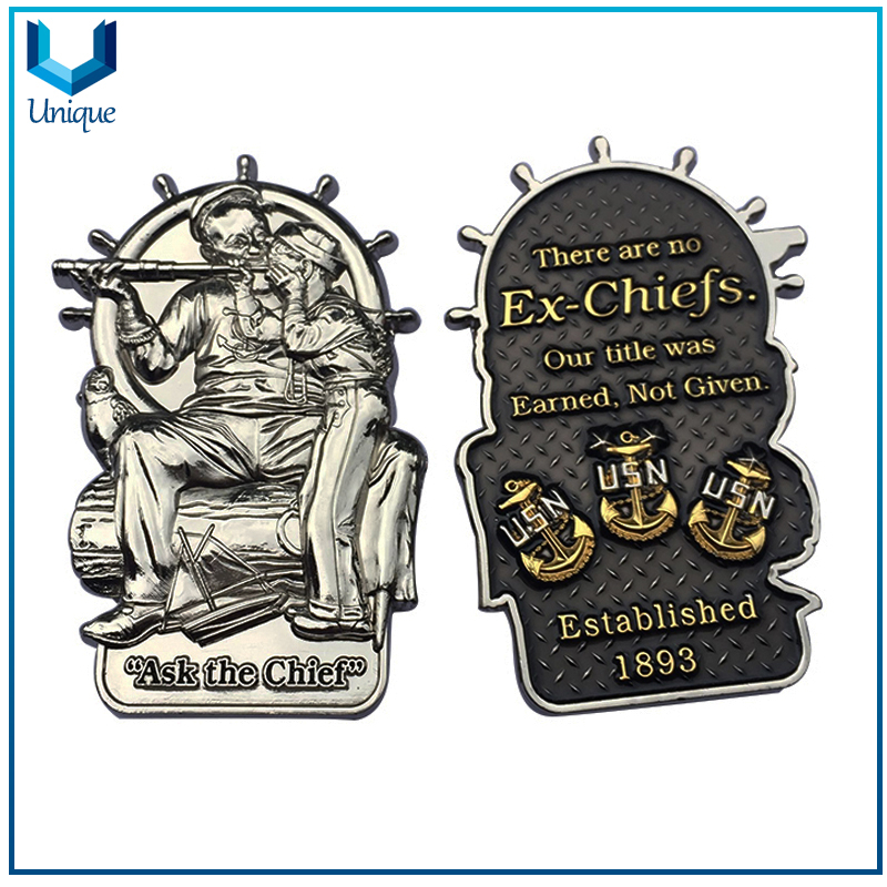 Personalice la fábrica de monedas, Moneda principal de USN, moneda de 2 tonos 3D, moneda conmemorativa de diseño creativo, moneda de souvenir de plata antigua