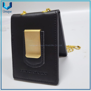Estuche de cuero para insignia de policía, Funda de cuero / Oro 3D / Insignia de policía de Ecuador plateada con soporte de cuero genuino + Cadena de bolas, Emblema de policía, Insignia de moneda Seuvenir