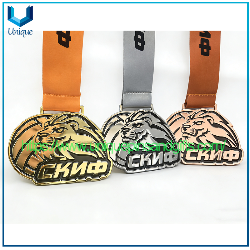 Medallas de metal 3D personalizadas, medallas rusas de eventos deportivos de bronce, oro y plata con cinta
