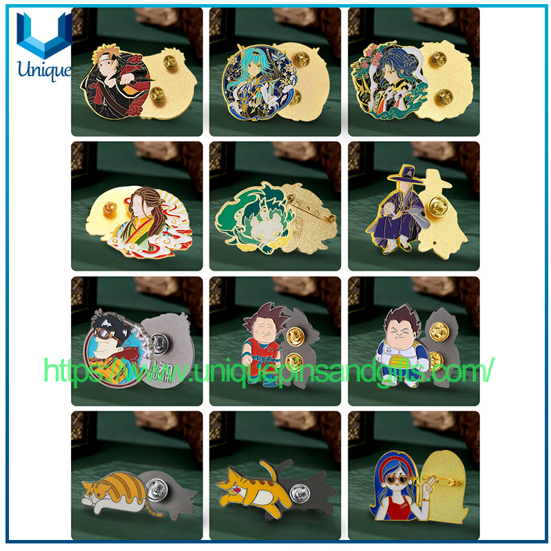 Insignias de metal personalizadas, insignias esmaltadas de dibujos animados de Anime, broches de aleación de zinc