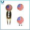 Herramienta de divot de golf chapada en latón antiguo, Golf HatClip con bolsillo en el conjunto con embalaje de caja de regalo, personalice Diseño de herramientas de accesorios de golf en conjunto para regalos promocionales