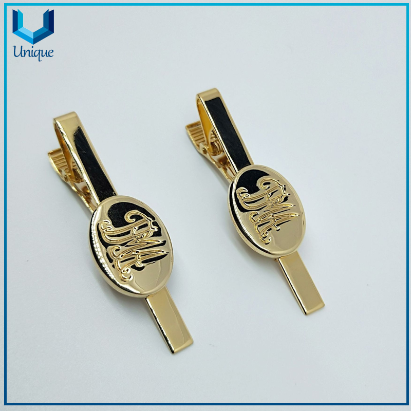 Wholesale fabricante de artesanías metálicas, personalice la barra de corbata chapada en oro de alta calidad 24k, Pin de collar de mancuerna de moda, Pin de lazo de regalo