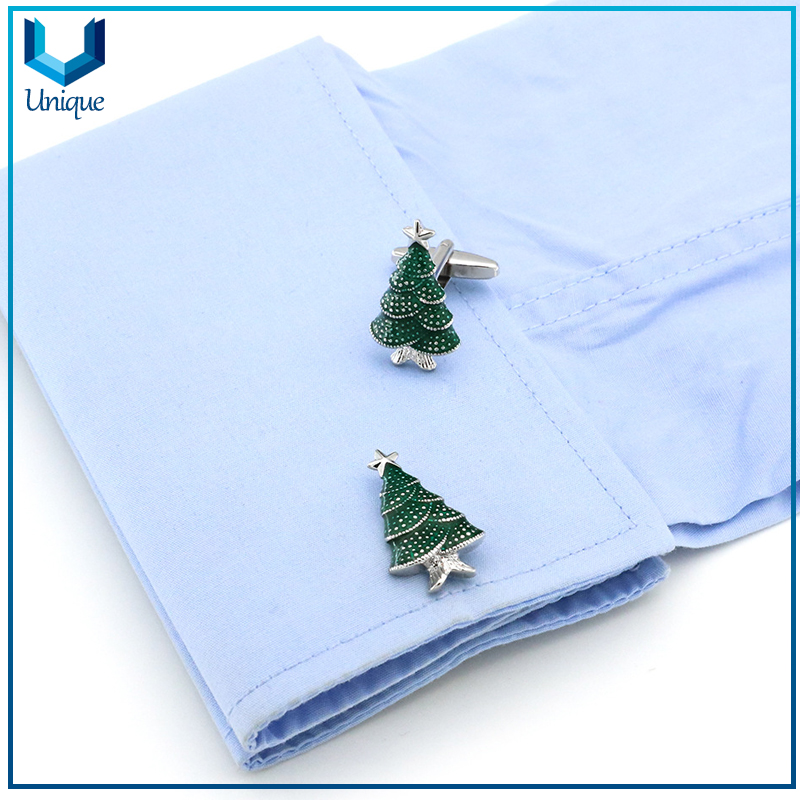 Diseño personalizado Árbol de Navidad Gemelos, Decoración de la joyería de moda Gemelos, Placa de níquel 3D Gemelos de boda para regalos promocionales en Regalos Caja Embalaje