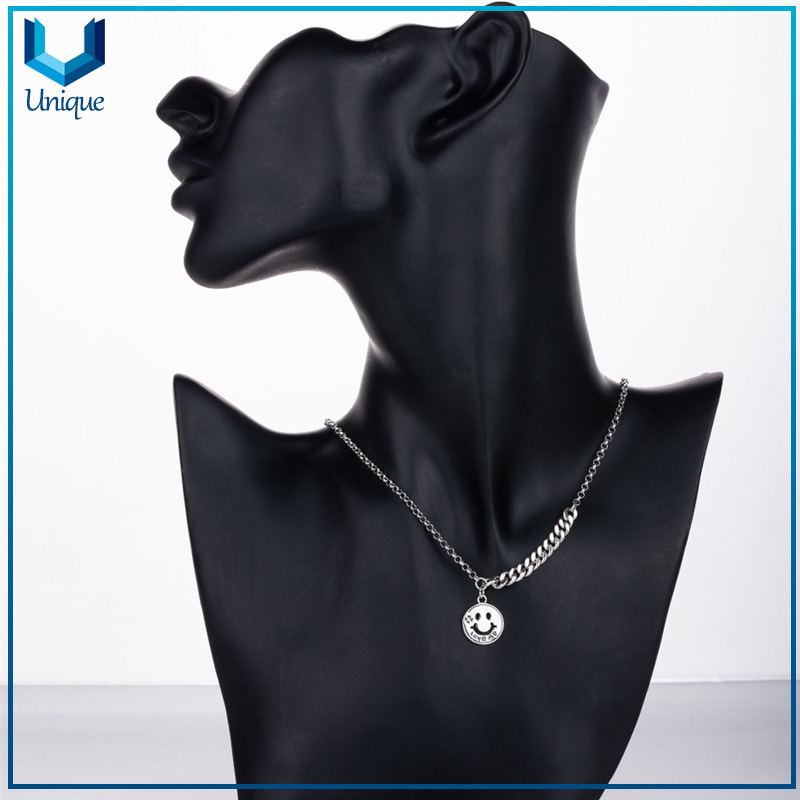 925 Collar de monedas de la sonrisa de plata de ley 925, diseño personalizado 925 colgante de plata para collar, collar de decoración de joyería de moda para mujer