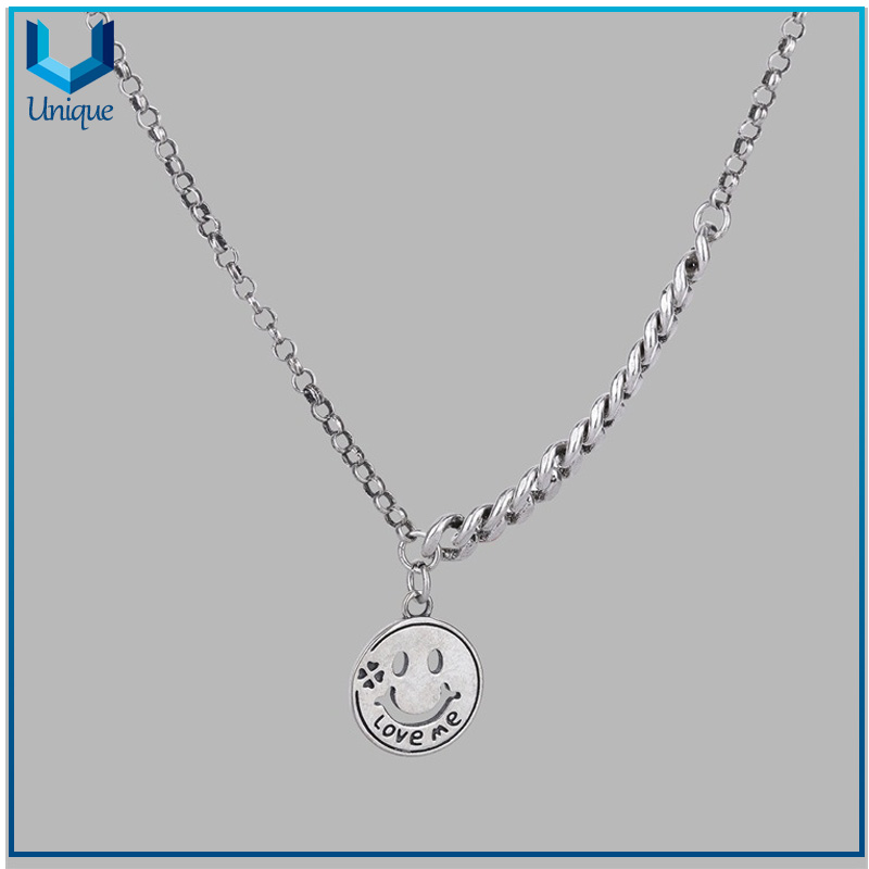 925 Collar de monedas de la sonrisa de plata de ley 925, diseño personalizado 925 colgante de plata para collar, collar de decoración de joyería de moda para mujer