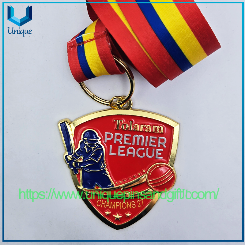 Medalla personalizada de la liga de béisbol de metal 3D Tolaram PREMIER LEAGUE CHAMPIONS 27 Medalla de latón dorado y plateado con cinta