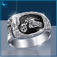 Anillo de montar a caballo gratis anillo de motocicletas negro grabado eagle pico y estrellas y rayas patrón de joyería punk
