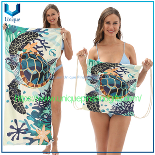 Toalla de playa de secado rápido de diseño de diseño personalizado, bolsas de toalla de playa, logotipo estampado con cordón portátil La mochila de playa puede personalizar cualquier patrón