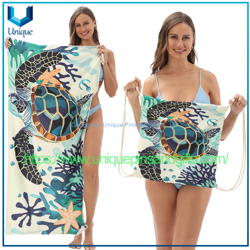 Toalla de playa de secado rápido de diseño de diseño personalizado, bolsas de toalla de playa, logotipo estampado con cordón portátil La mochila de playa puede personalizar cualquier patrón