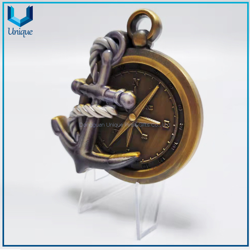 Moneda militar de la medalla de Displayer de la artesanía del metal de la marina de guerra del recuerdo del relieve 3D grueso de 12m m