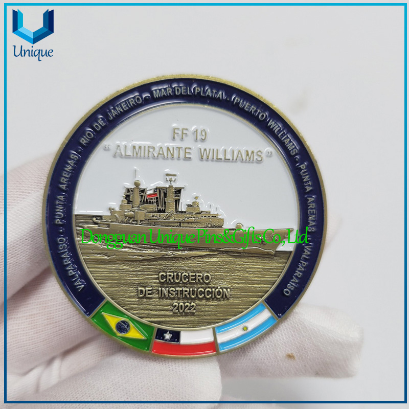 Diseño personalizado de alta calidad, moneda de desafío 3D de doble cara, recuerdo de la marina militar de Chile de 2 pulgadas