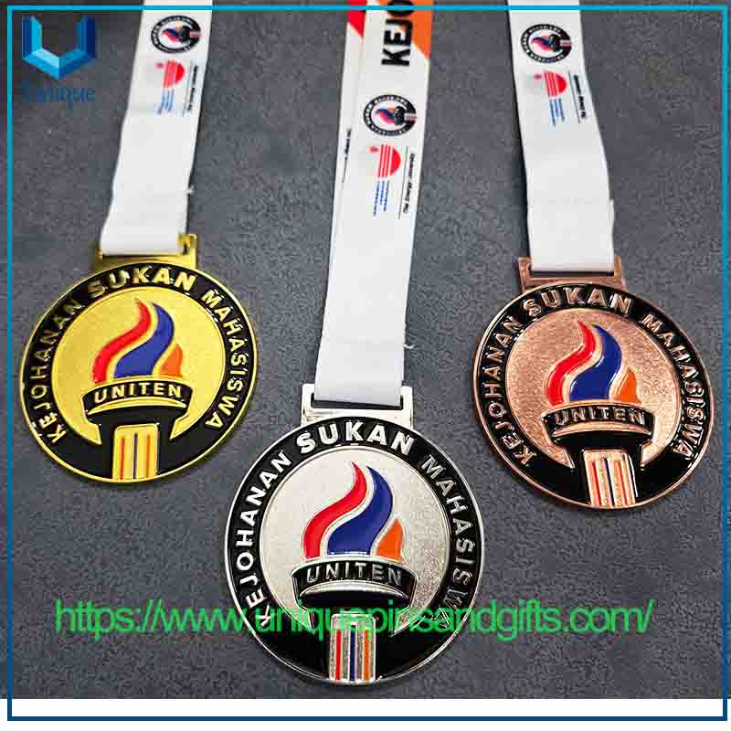 Medalla de metal 3D de dise&ntilde;o personalizado, medalla escolar, medalla deportiva, medalla de marat&oacute;n con cinta (6) 