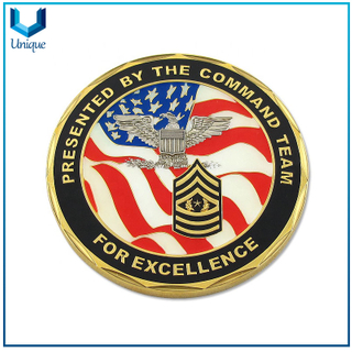 Moneda de Premio a la excelencia, moneda de Comandas, moneda de corte de borde de diamante 3D, moneda de cloisonne suave, moneda militar de oro