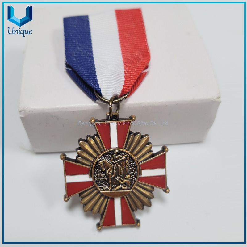 Medalla Martin de Tours personalizada, medalla chapada en cobre antiguo 3D, medalla de bronce militar de alta calidad con cinta y pasador de seguridad 