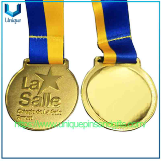 Diseño personalizado 3D Francia College Béisbol Fútbol Baloncesto Medallas de eventos deportivos Premio de oro Medallas de metal en blanco con cinta