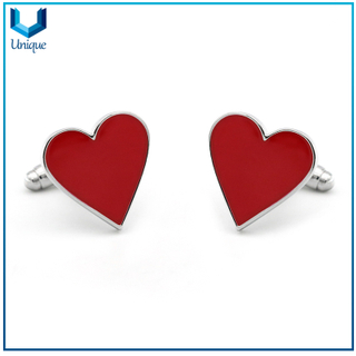 Personalice el diseño de la forma del corazón de la forma del corazón, gemelo de metal del regalo de boda, gemelos de la moda del esmalte, gemelo de joyería para regalos promocionales