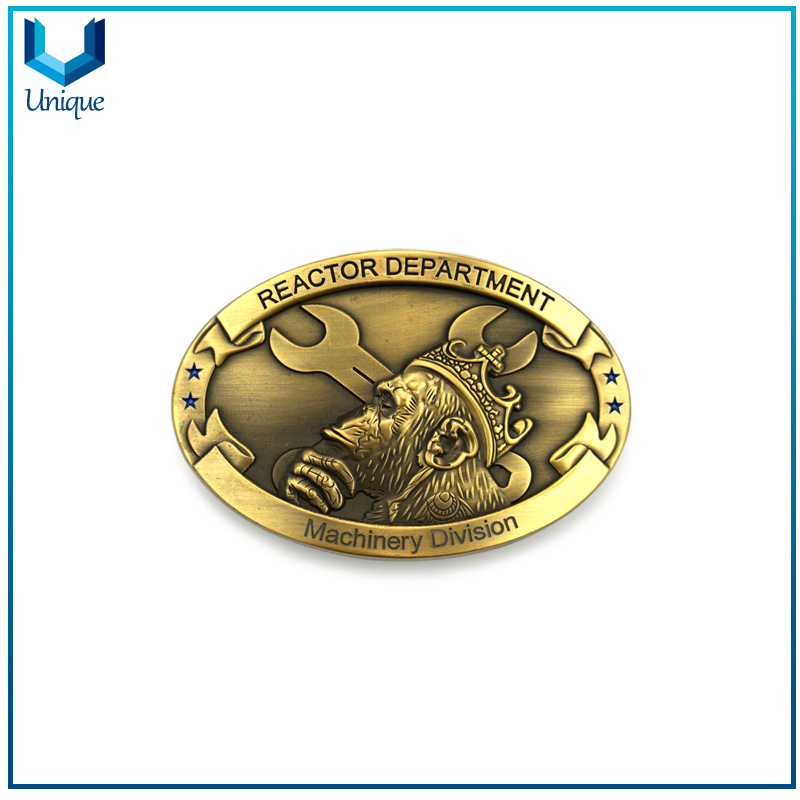 Personalice el fabricante de artesanías de metal, la hebilla de metal de la superficie curvada 3D de la antigüedad, la hebilla de cinturón de cuero de alta calidad para la corporativa, la escuela, los regalos promocionales militares