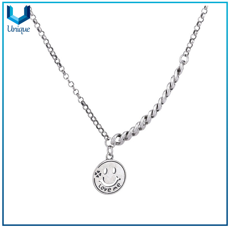 925 Collar de monedas de la sonrisa de plata de ley 925, diseño personalizado 925 colgante de plata para collar, collar de decoración de joyería de moda para mujer