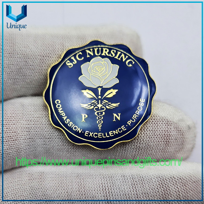 Broche escolar de metal 3D personalizado, Pin para solapa con insignia, insignia de Honor universitario, insignia de enfermería SJC