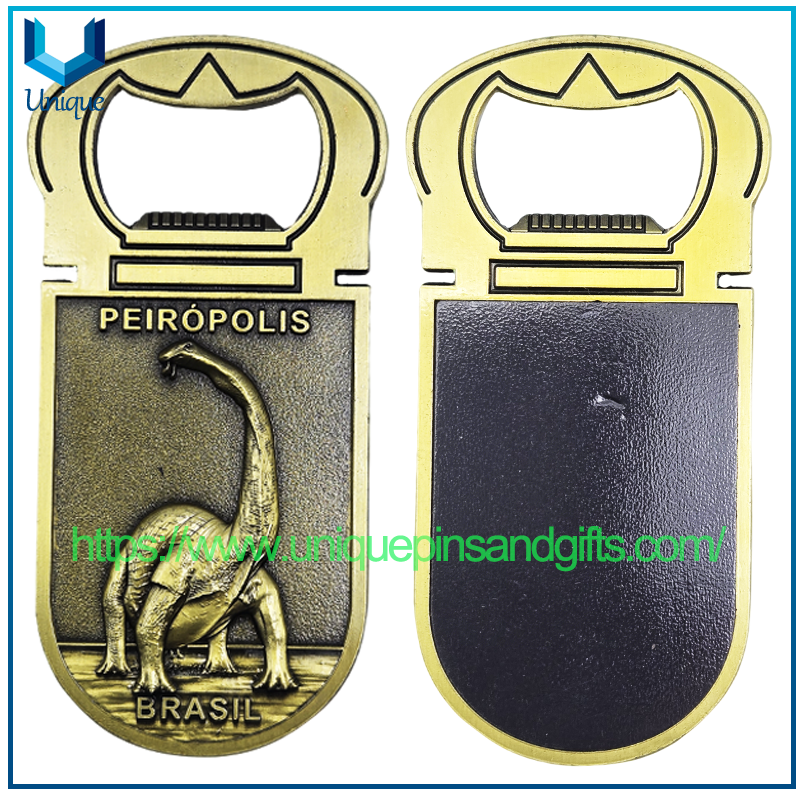 Etiqueta engomada personalizada del imán del refrigerador del cobre del patrón del dinosaurio del logotipo de la ciudad del Metal de Brasil PEIROPOLIS Uberaba