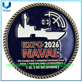 Monedas conmemorativas de metal 3D de alta calidad con diseño personalizado, monedas navales EXPO 2026 NAVAL FISA