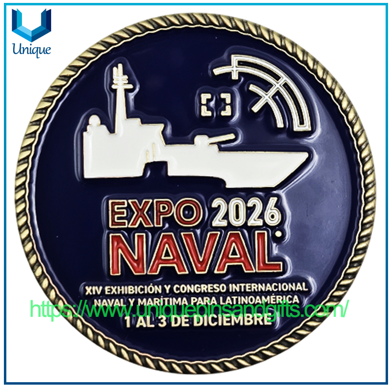Monedas conmemorativas de metal 3D de alta calidad con diseño personalizado, monedas navales EXPO 2026 NAVAL FISA