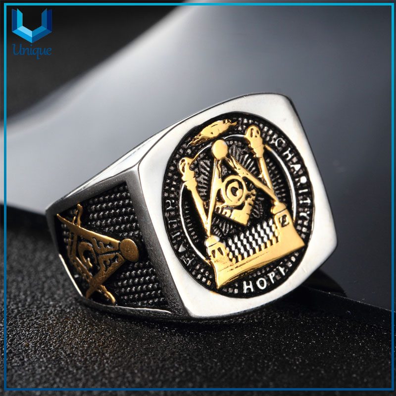 Anillo retro punk para hombre joyería de acero inoxidable de acero inoxidable Anillo masónico personalizado