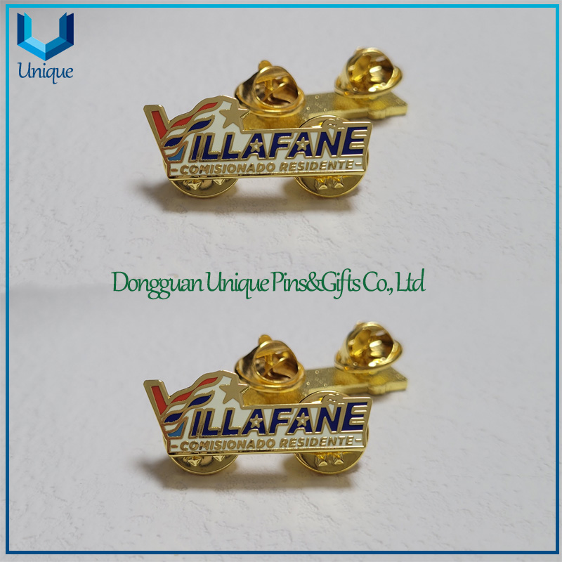 Broche de Metal de diseño personalizado para restaurante LADI de Puerto Rico, chapado en dos tonos dorados y plateados, broche de Metal de cobre troquelado