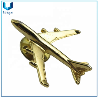 Muestra gratis, Fábrica de Pin de solapa Desikgn gratis, Pin de avión de oro 3D, Pin de corbata de avión, Clip de Tie de oro 24k para regalos promocionales