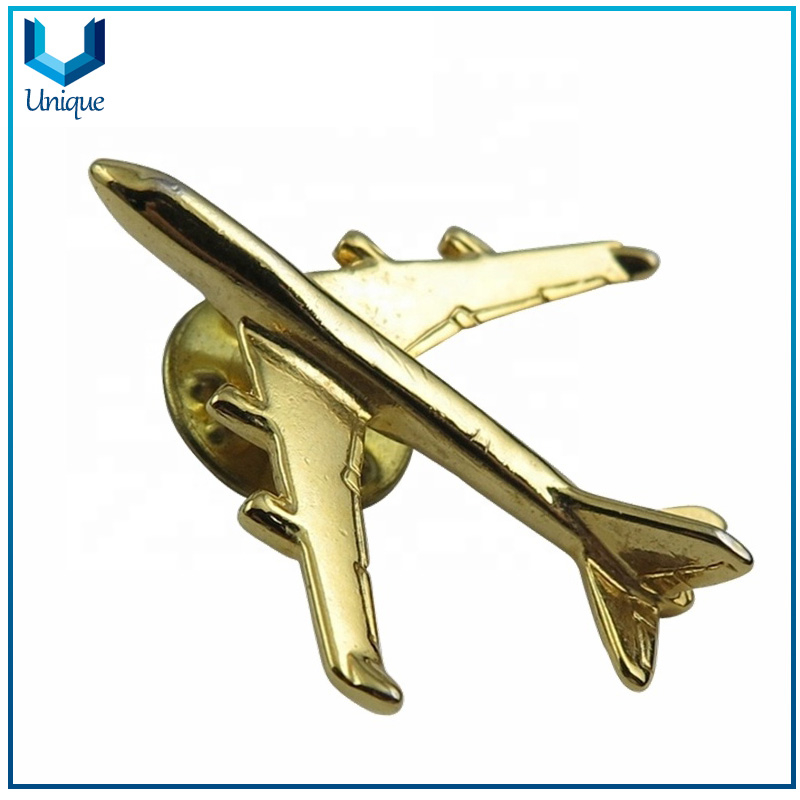 Muestra gratis, Fábrica de Pin de solapa Desikgn gratis, Pin de avión de oro 3D, Pin de corbata de avión, Clip de Tie de oro 24k para regalos promocionales