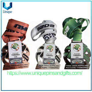 Medallas de metal personalizadas para eventos deportivos con medalla de bronce, oro y plata PZPN de Polonia con cinta