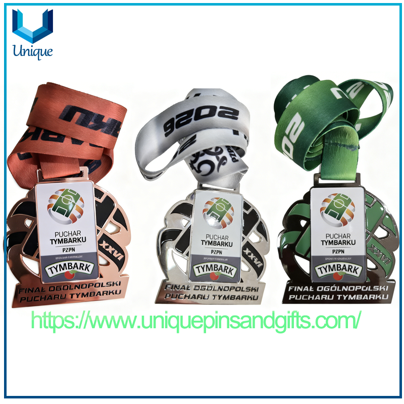 Medallas de metal personalizadas para eventos deportivos con medalla de bronce, oro y plata PZPN de Polonia con cinta