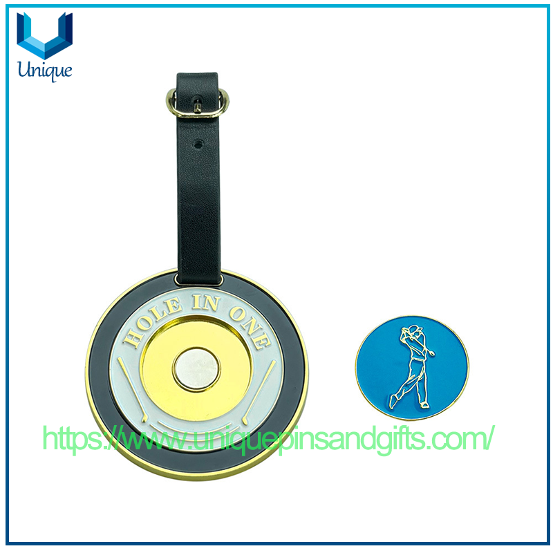 Marcadores de bolas magnéticos de metal con placas de identificación para bolsas de golf en existencia para regalos promocionales exquisitos