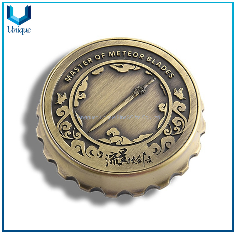 Abrelatas de la botella de cerveza de la botella de cerveza al por mayor, retroceso promocional de la botella del metal de la moda, modifique el abridor de latón antiguo de la modificación 3D