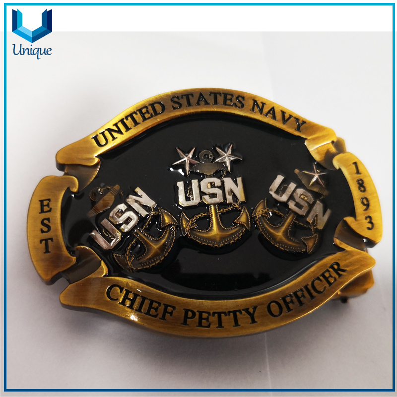 Venta al por mayor USN Jefe METHICER METAL Crafts Hebilla, diseño personalizado Logotipo de souvenir Gift Esmalte 3D Militar Metal Cinturón Hebilla para Accesorios de Moda