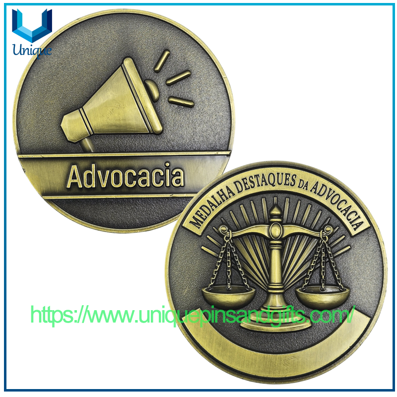 Moneda de recuerdo de medalla de excelencia legal personalizada de 2' con revestimiento antiguo 3D de Brasil para Advocacia