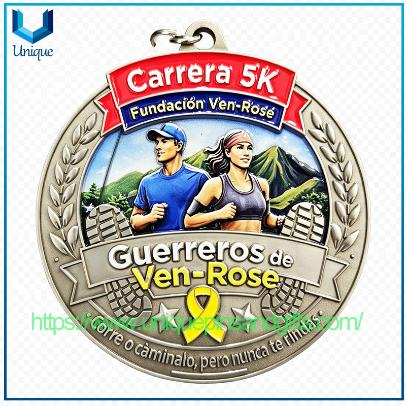 Diseño personalizado de un solo lado 3D +UV+Esmalte Puerto Rico Ven Rose Running Medal