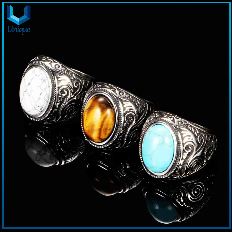 Hombre de moda personalizado Punk Jewelry de piedra turquesa Anillos de acero inoxidable