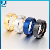 Venta caliente Promociones 8 mm Ancho de oro plata azul anillo de acero inoxidable azul para mujeres hombres