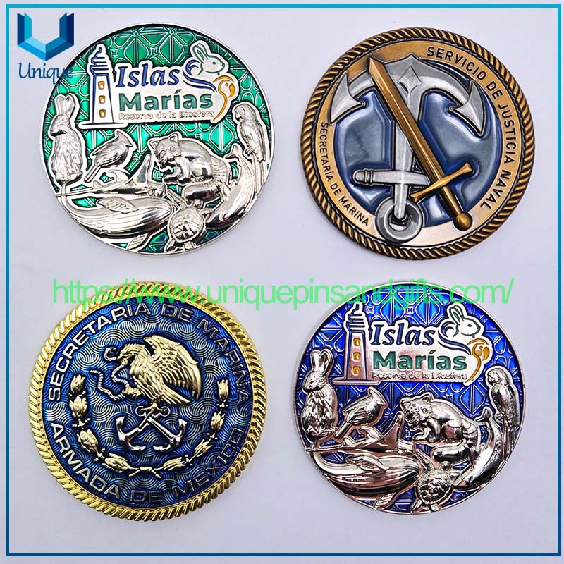 Moneda conmemorativa 3D de diamante personalizada Moneda Conmemorativa de Oro/Plata México Armada Monedera conmemorativa