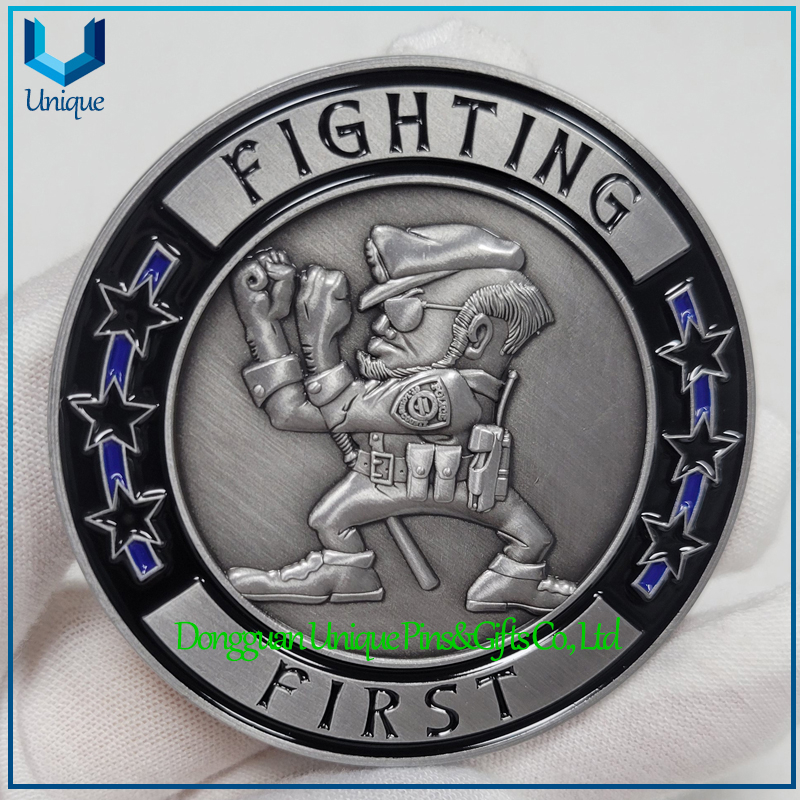 Moneda de policía de plata antigua 3D de EE. UU., diseño personalizado, chapado de alta calidad en cobre/níquel/oro/plata/logotipo personalizado/moneda de insignias