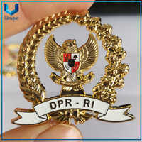 Pin de solapa de muestra gratis, personalice la identificación de Indonesia DPR, una insignia de la policía de alta calidad de oro de 24 k, fabricante de monedas de China